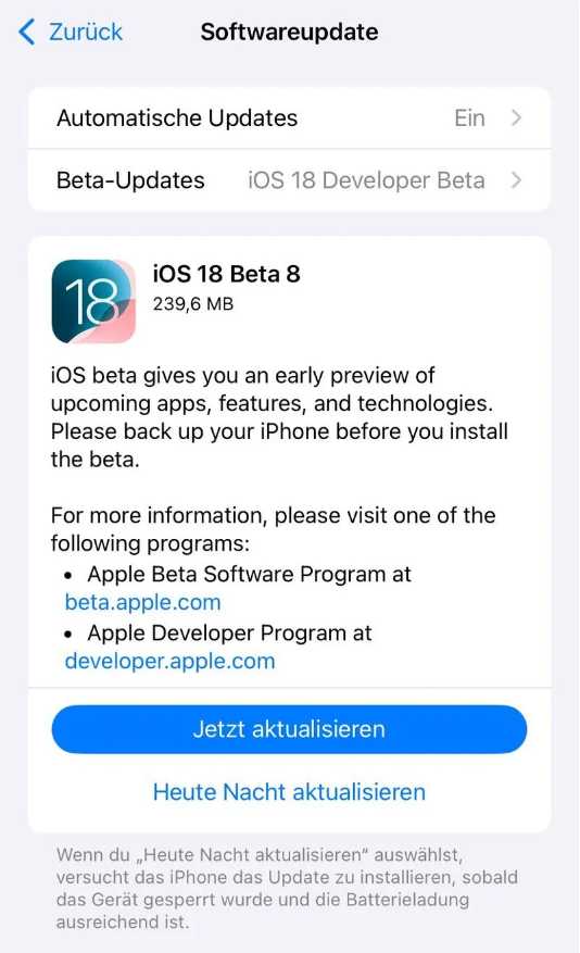 广阳苹果手机维修分享苹果 iOS / iPadOS 18 开发者预览版 Beta 8 发布 